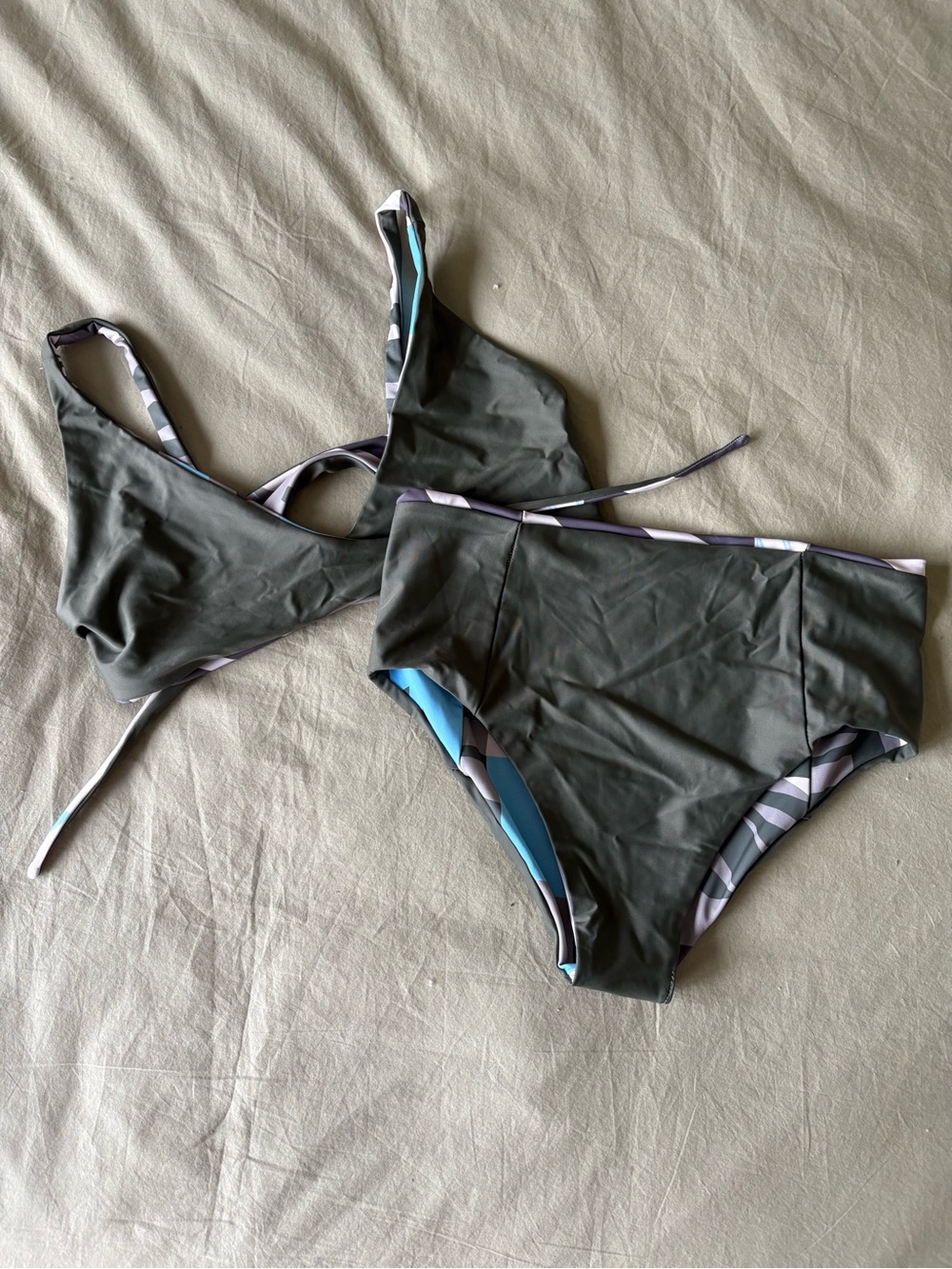 Reversible Olive Green High-Waist Bikini Set NWOT